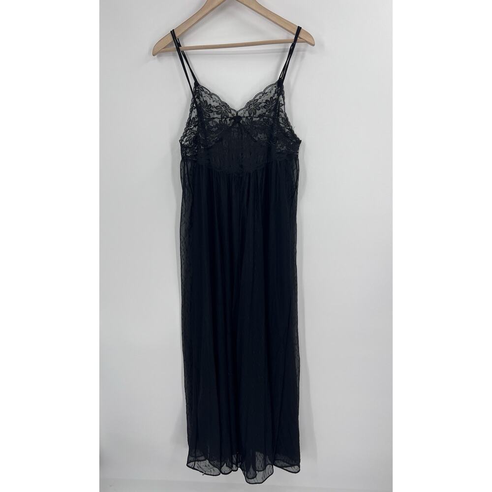 VTG Val Mode Black Full Length Sheer Lace Nightgown Medium